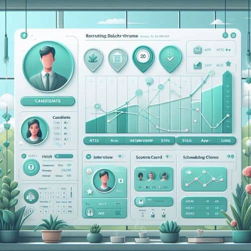 Greenhouse dashboard showing candidate pipeline stages, interview scorecards, scheduling workflows, and hiring analytics.