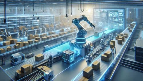 Ultra OP1 industrial AI robot showing warehouse packing, sorting, kitting, fixed-base robotic workcell, material handling, ethernet-connected deployment, and physical AI automation.