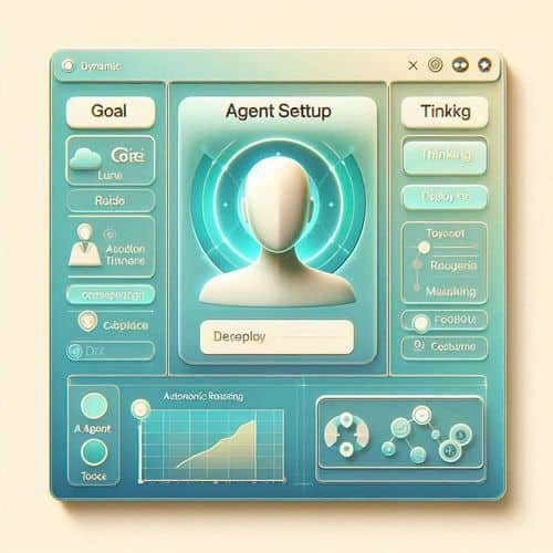 AgentGPT interface showing an autonomous agent setup screen with name, goal, tools, and execution flow inside a browser workspace.