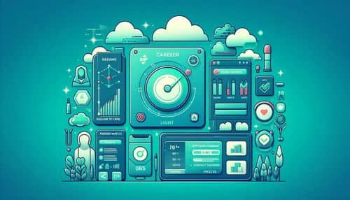 Teal dashboard showing AI resume builder, job application tracker, keyword matching, resume score, Chrome extension job saving, cover letter tools, and job search pipeline.