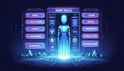 Agent Skillsのワークフローは、AIコーディングエージェントが仕様、計画、構築、テスト、レビュー、簡素化、セキュリティ強化、CI/CD、ドキュメント作成、可観測性、出荷の段階を進む様子を示しています。